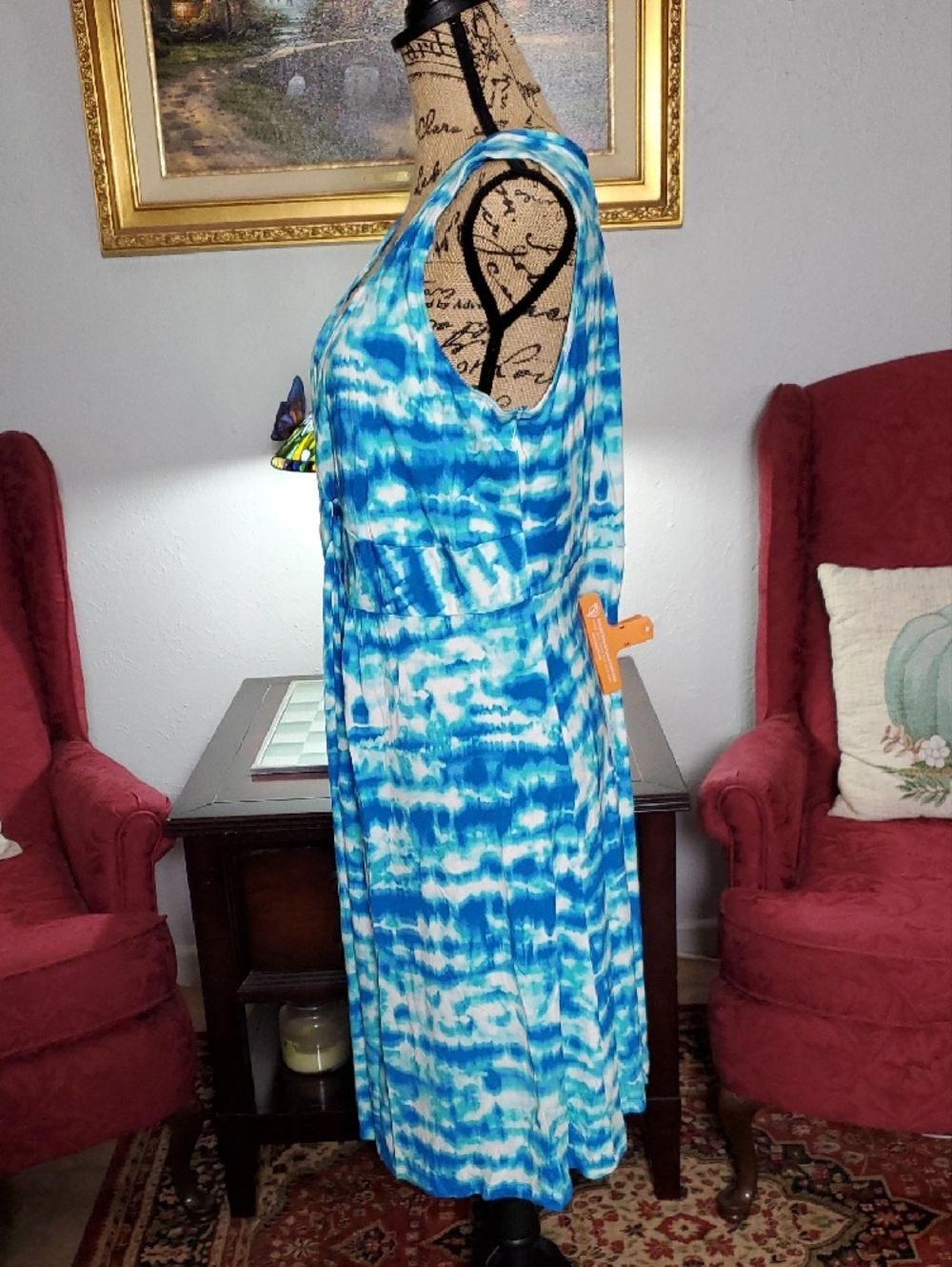 Style & Co. Stretchy Blue and White Tie-Dye Knot-Front Midi Dress Size 2X - Picture 3 of 10